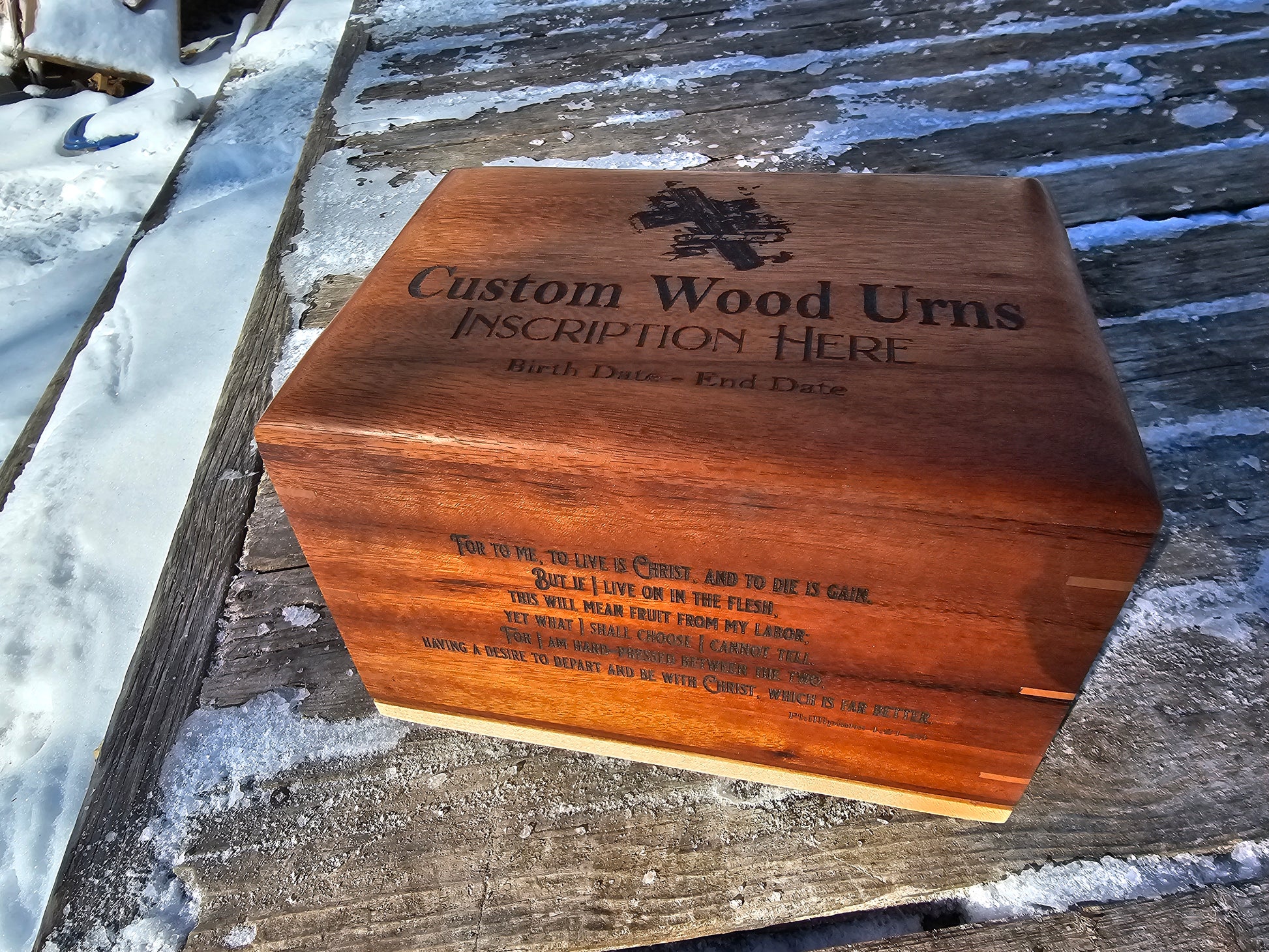 Fisherman Rubber Wood Custom Wood Urn for Cremated Remains 